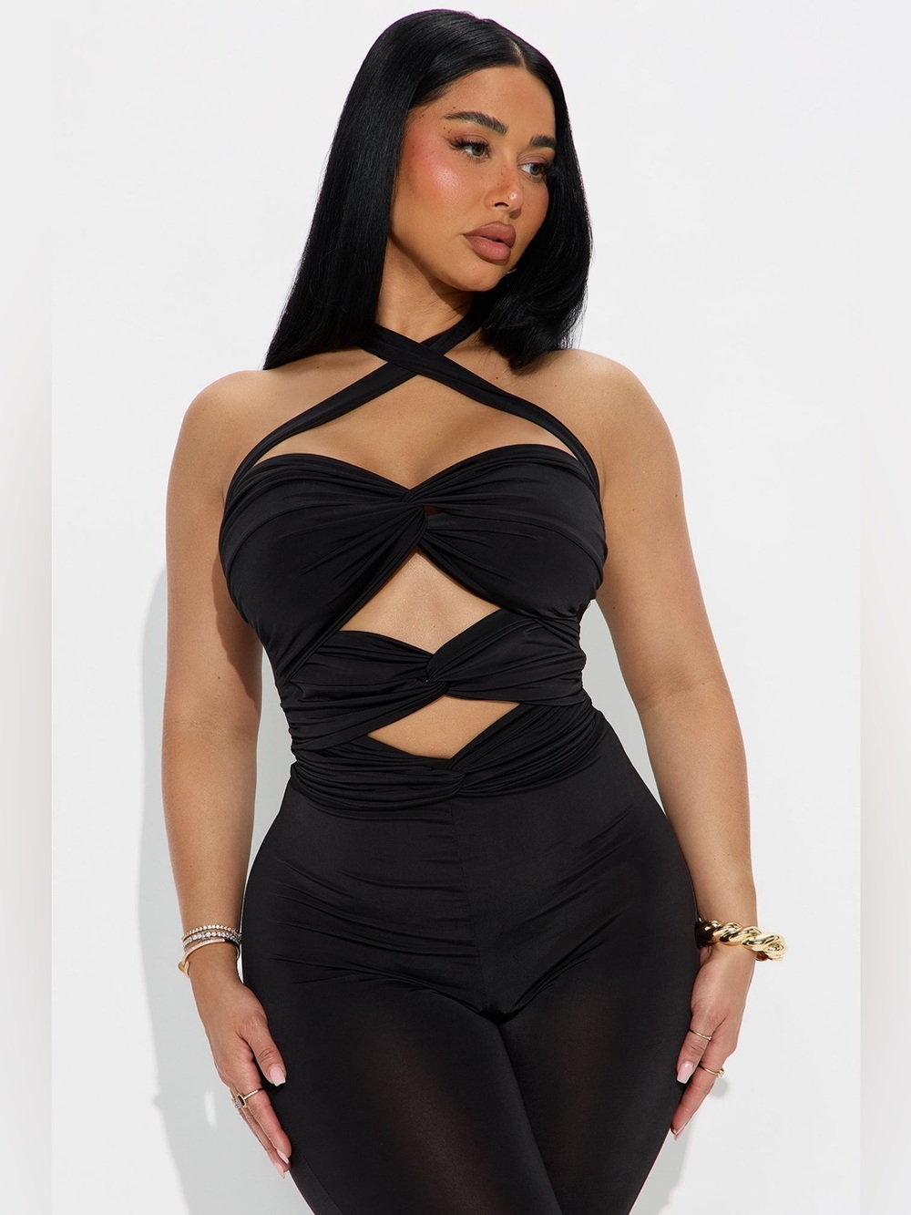 Fashion Nova Dare Me Ruched Cutout Halter Jumpsuit